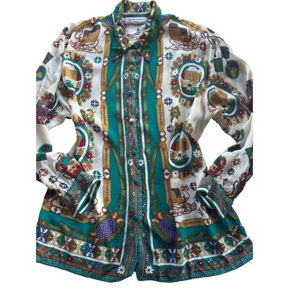 Vintage Daniel Duval Paris Multicolor Christmas Womens Blouse - Picture 10 of 10